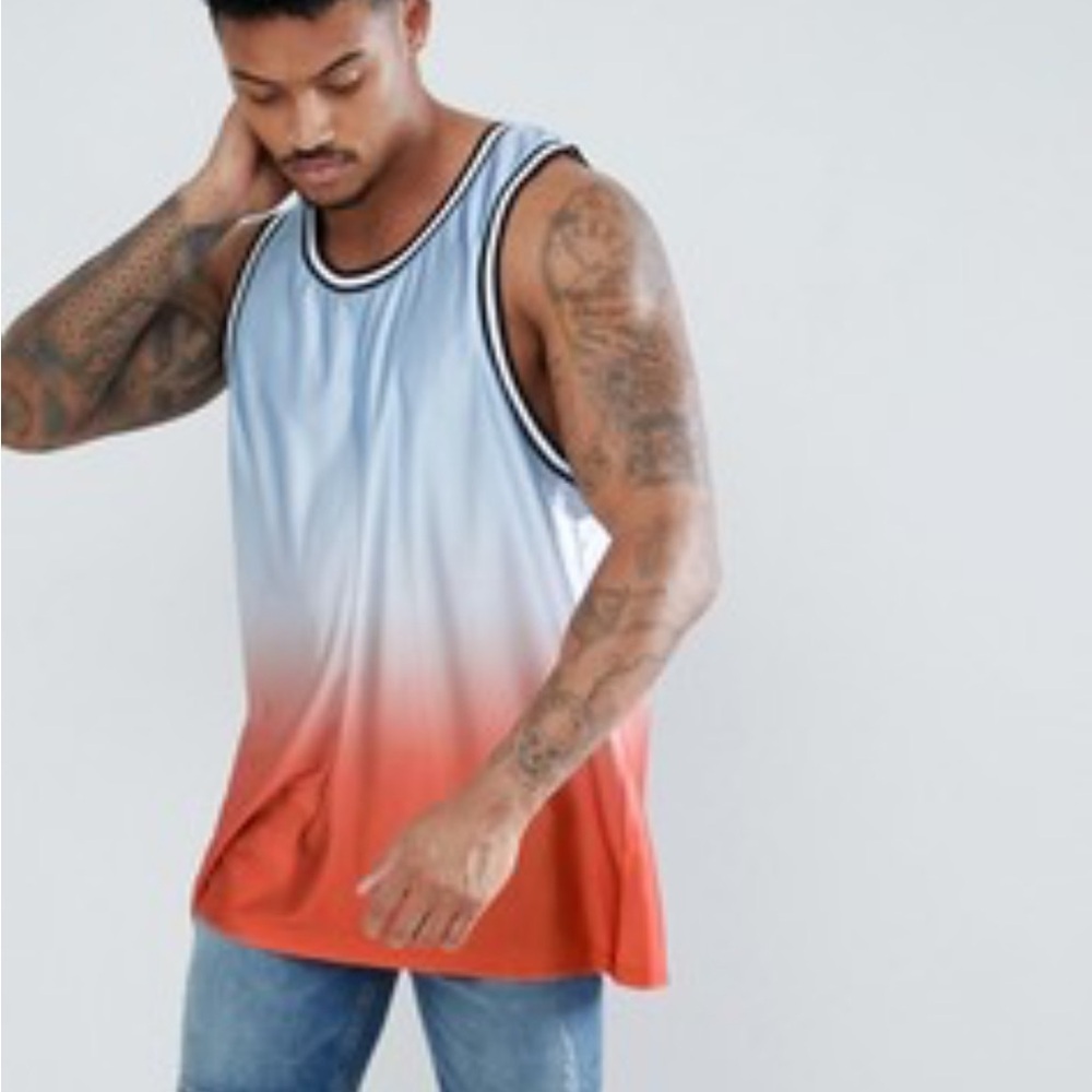 ASOS Men's Tank Top - Blue and Orange Red Gradient